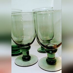 Vintage Set of Green Glass Ball Stem Wine Glasses
